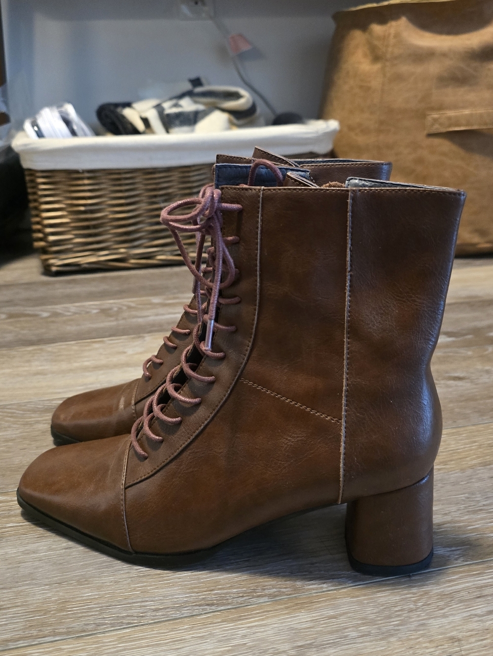 Brown Lace-Up Women's Leather Ankle Boots